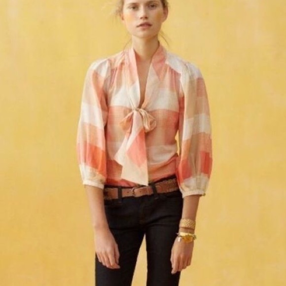 Anthropologie Tops - Anthropologie Maeve plaid bow tie blouse